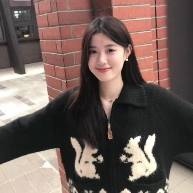 黑色复古甜美兔子提花polo领针织毛衣外套女秋季宽松拉链开衫上衣