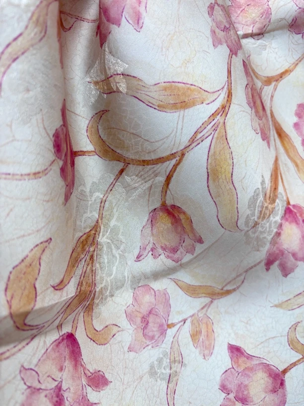 粉百合 人丝红云纱国风新中式服装面料