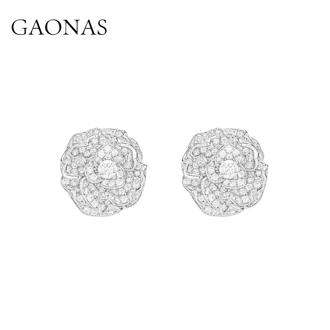 GAONAS 合成锆石耳饰 白月光 时尚玫瑰设计白耳钉11658EW