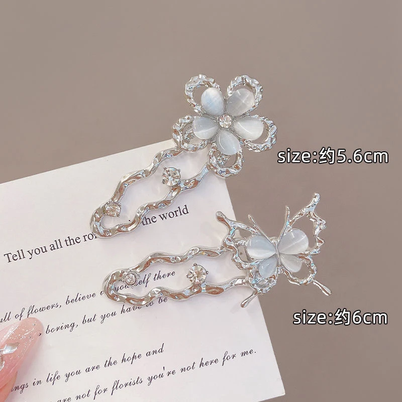 银色花朵发夹女气质新款高级感侧边夹子发卡前额刘海夹鸭嘴夹头饰