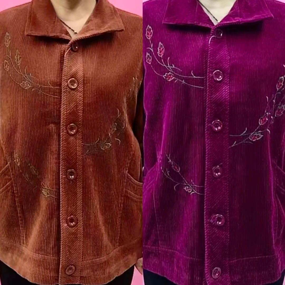 春季新款老年款条绒外套