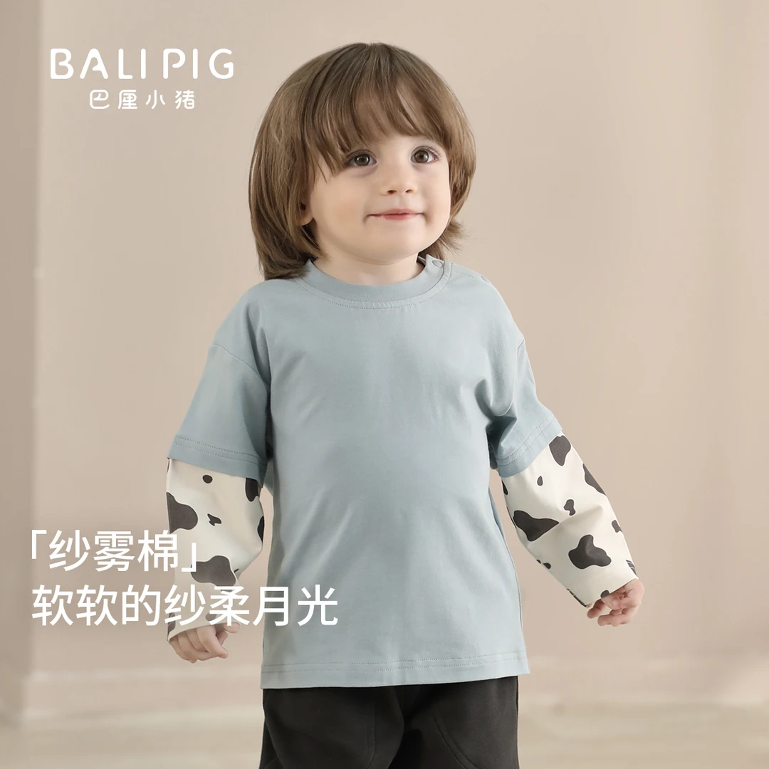 儿童T恤2025新款春秋季男童洋气炸街假两件女童休闲衣服宝宝上衣