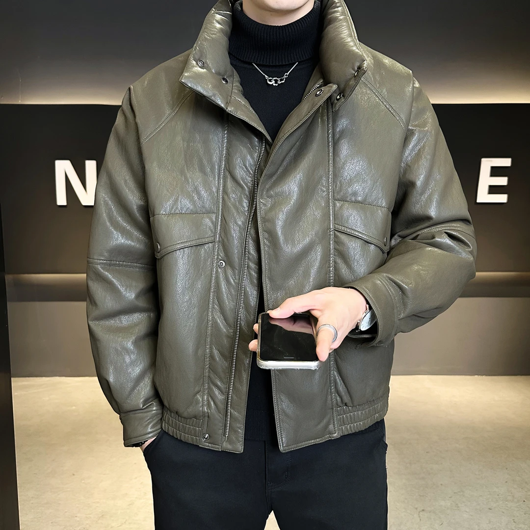 轻薄男士皮羽绒服冬季时尚百搭加厚短款立领高级防寒服男冬装外套