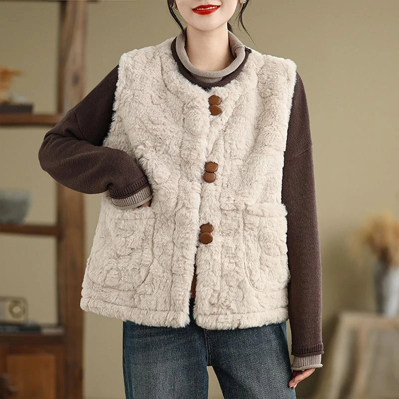 2025秋冬新款毛马甲宽松森系轻薄保暖无袖大码马夹 气质坎肩外套