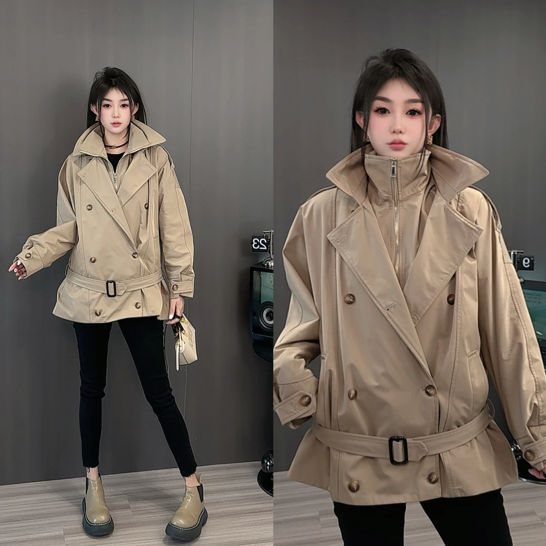 "伦敦晨雾"风衣女2025秋季新款高级感纯色腰带收腰外套长袖上衣