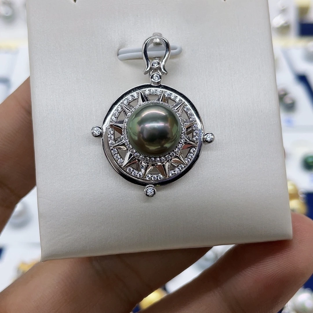 吊坠(不含链)海水珍珠银S925镶嵌大溪地吊坠10.3mm