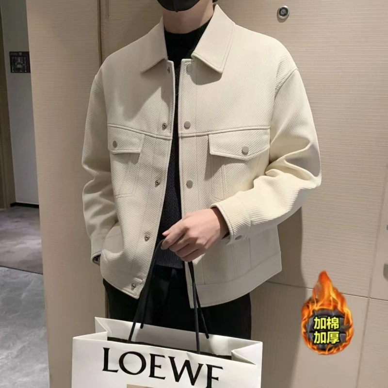 宽松工装风男士斜纹翻领夹克休闲时尚翻领外套秋季短款百搭春秋季