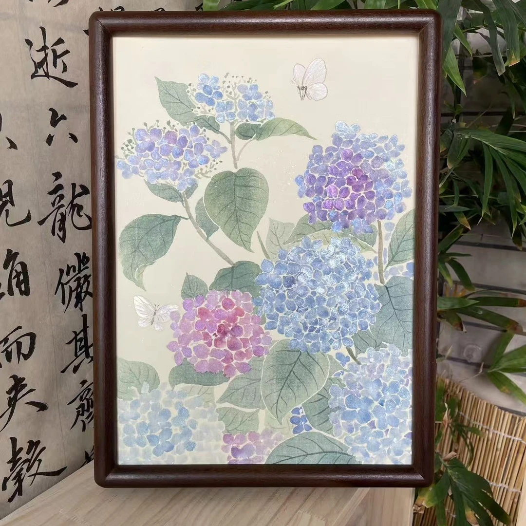 绣球花蝴蝶装饰画 带框23*32cm 原画仅有一幅