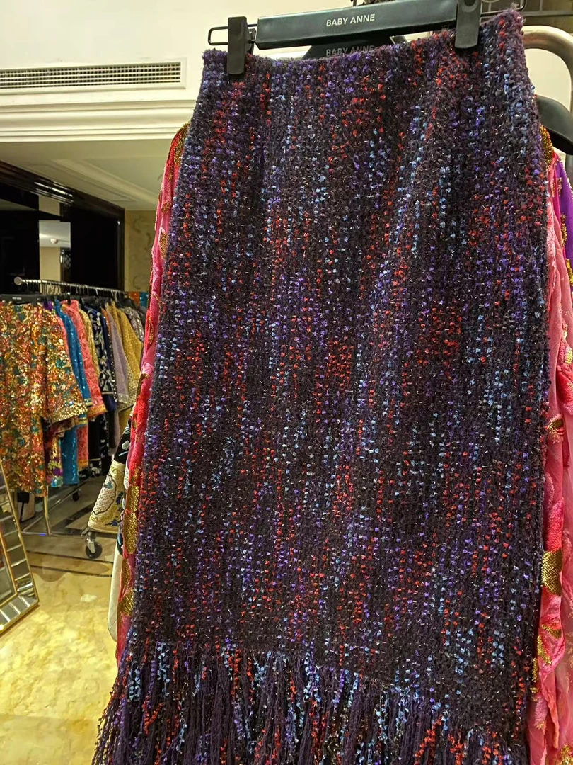 BABY ANNE意大Li小香粗纺面料流苏贵气紫半裙PQ233003