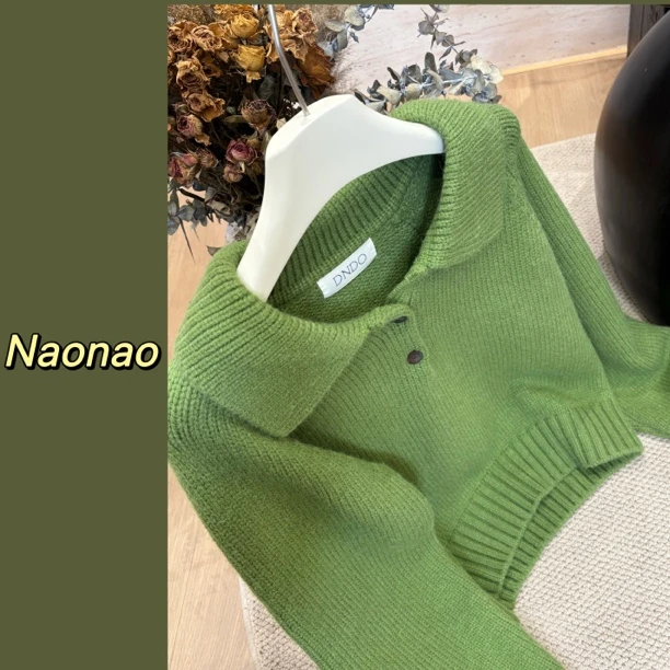 Naonao～三色翻领韩版简单宽松套头毛衣
