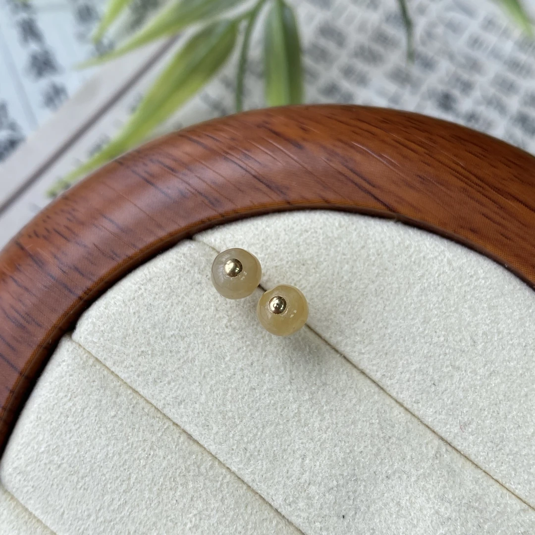 【珍珍严选】18K金镶黄翡小米珠耳饰-多样性发其一-HX44