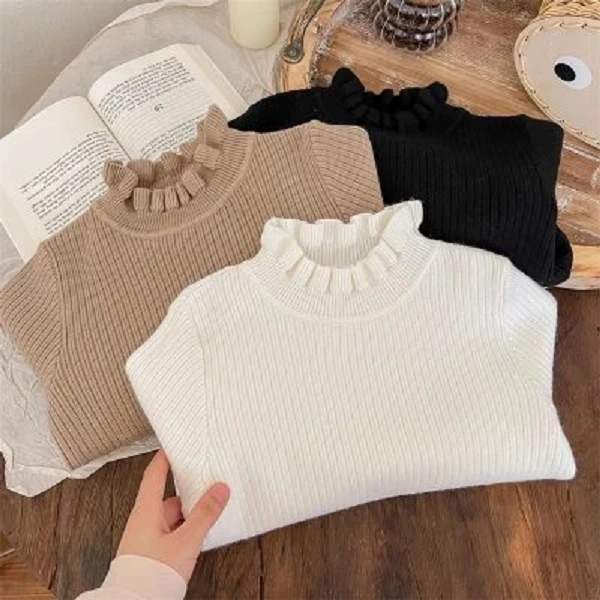 女上衣厚款宝宝冬季木耳边毛衣洋气针织衫
