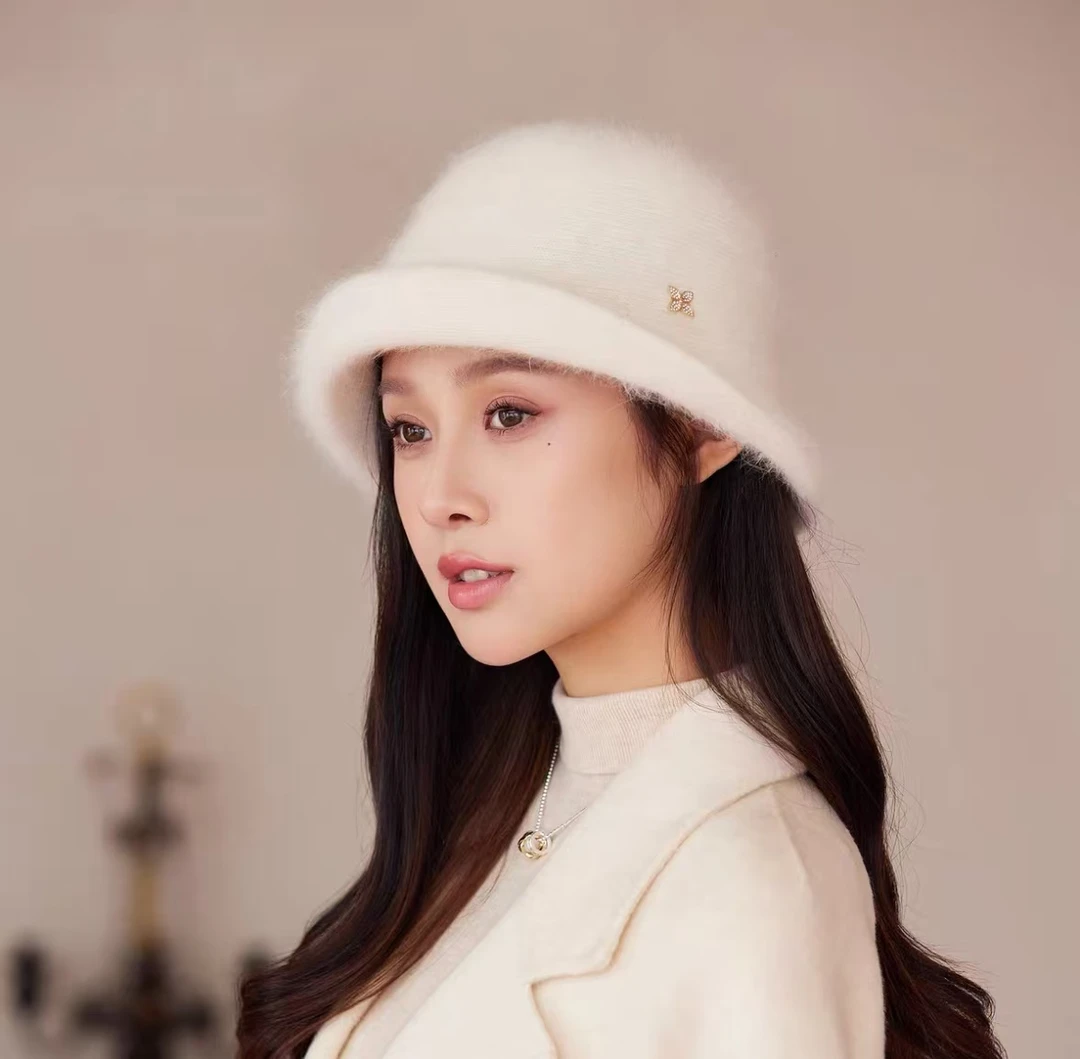 兔毛渔夫帽女秋冬季新款显脸小针织卷边礼帽户外百搭保暖帽子14