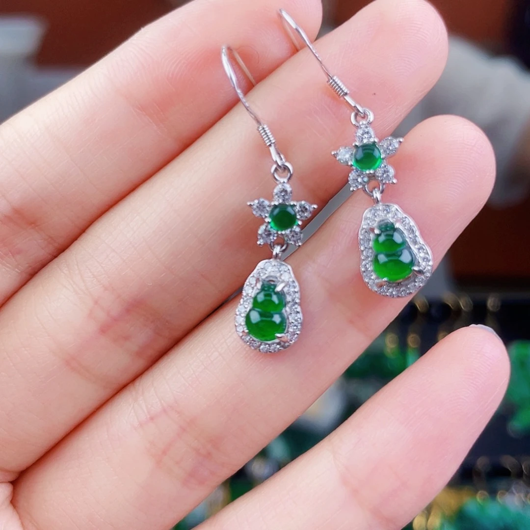 翡翠银S925镶嵌耳饰饰品