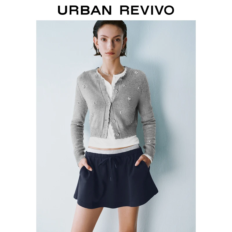 UR2025秋季新款女装时髦学院风钉钻装饰针织开衫UYY950013