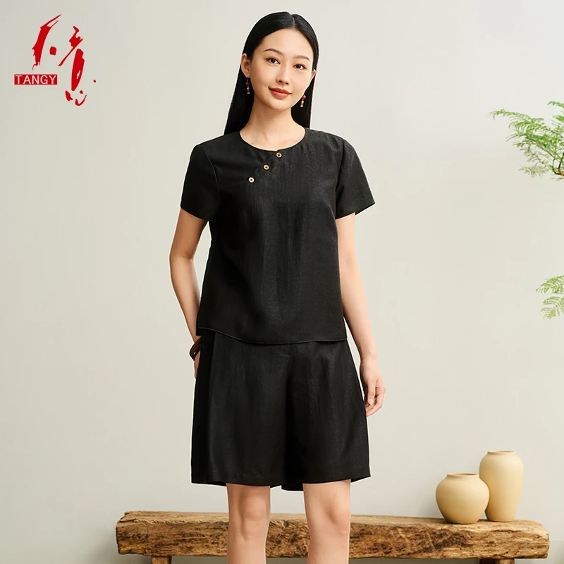 TANGY/天意2025夏季新商场同款欧诺新中式盘扣女士T恤2252064