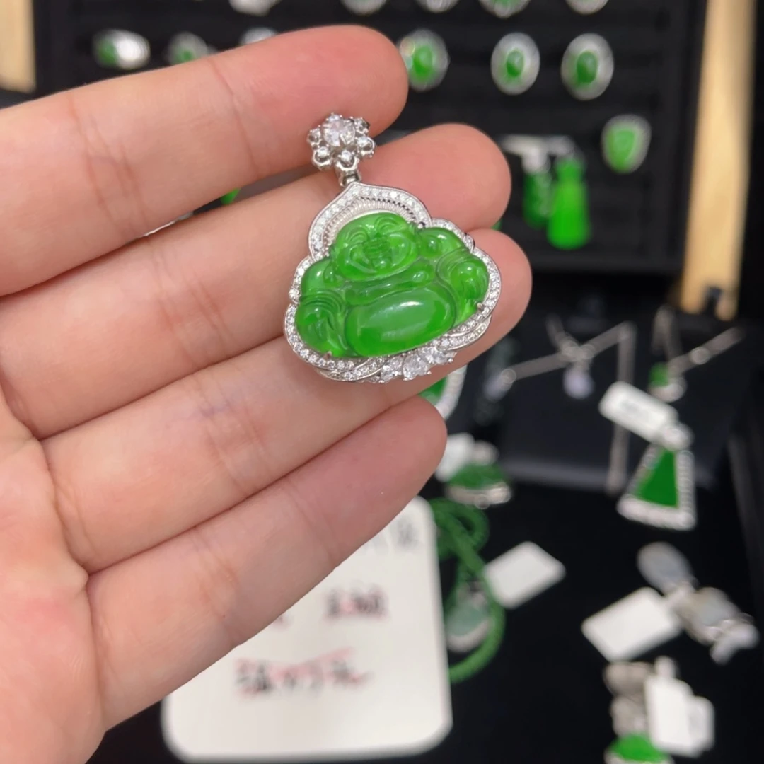 ௹***₰翡翠挂件银S925镶嵌翡翠吊坠