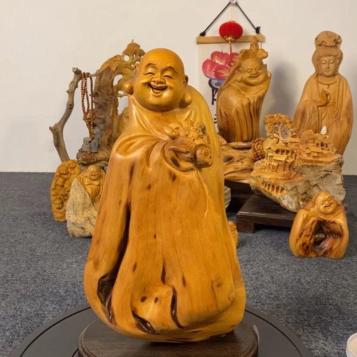 柏木崖柏弥勒佛摆件根雕工艺品