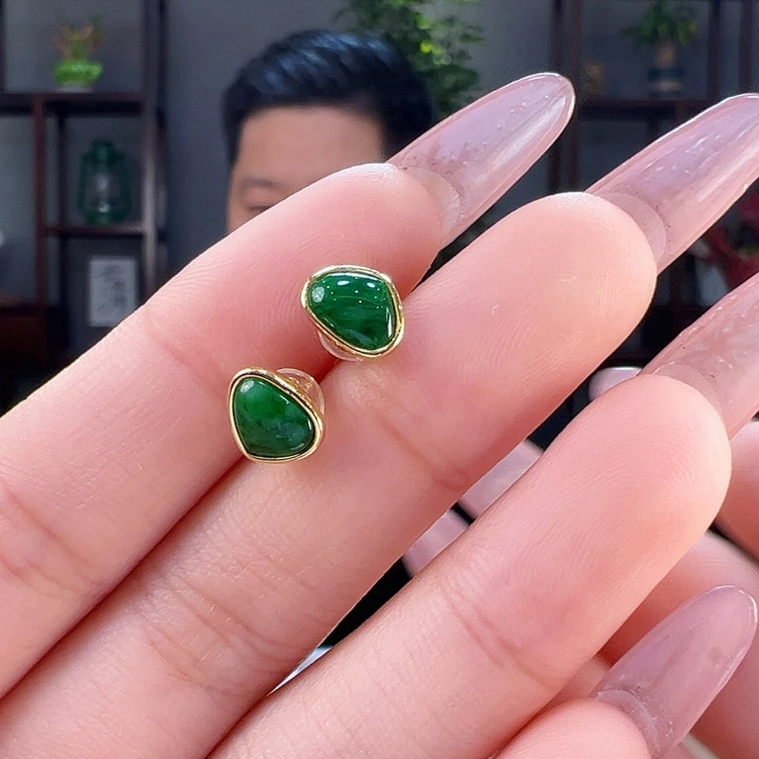 翡翠耳饰银S925镶嵌耳环23