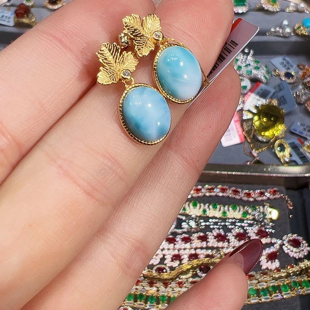 银S925镶嵌针钠钙石（海纹石）珠宝半成品