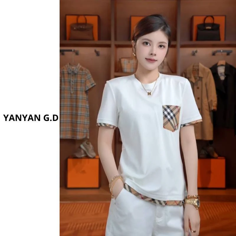 YAN-新款百搭时尚气质百搭拼格女士T恤121188