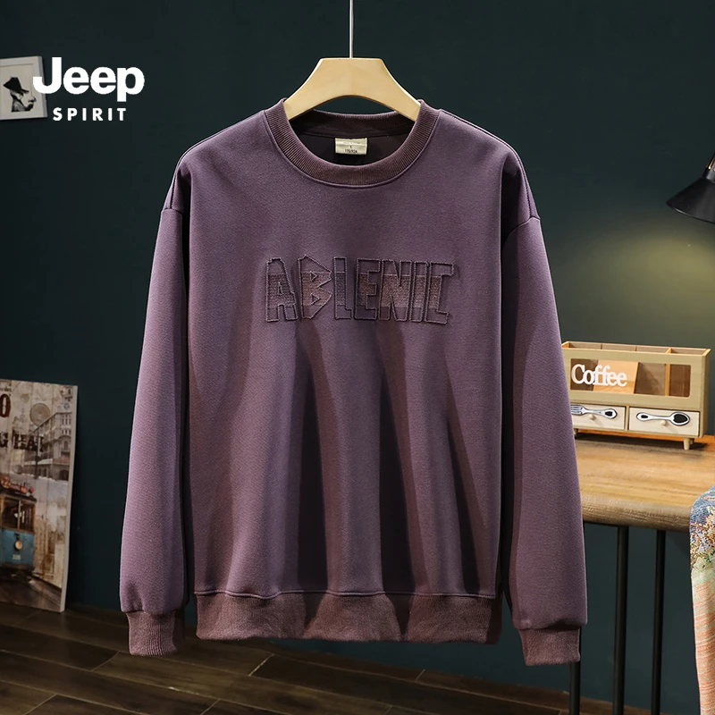吉普圆领卫衣上衣2025秋季新款字母钢牙打底衫宽松休闲男长袖t恤