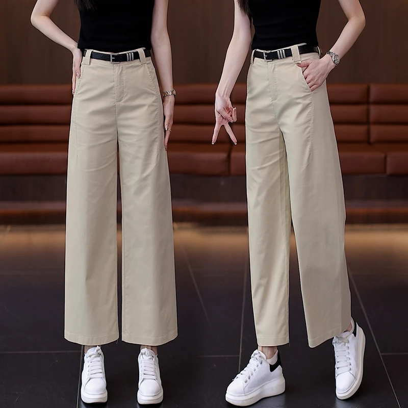 九分冰丝薄款阔腿裤女2025夏季新款高腰宽松垂感小个子直筒休闲裤