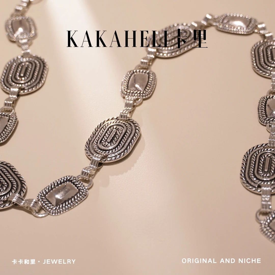 钛钢项链 时尚复古小众欧美方形拼接重工项链 A255