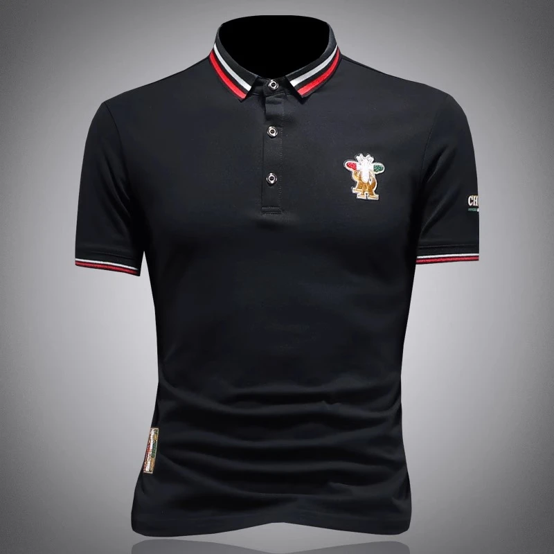 刺绣短袖T恤男polo衫欧洲站潮牌纯棉休闲帅气翻领夏季保罗衫衣服