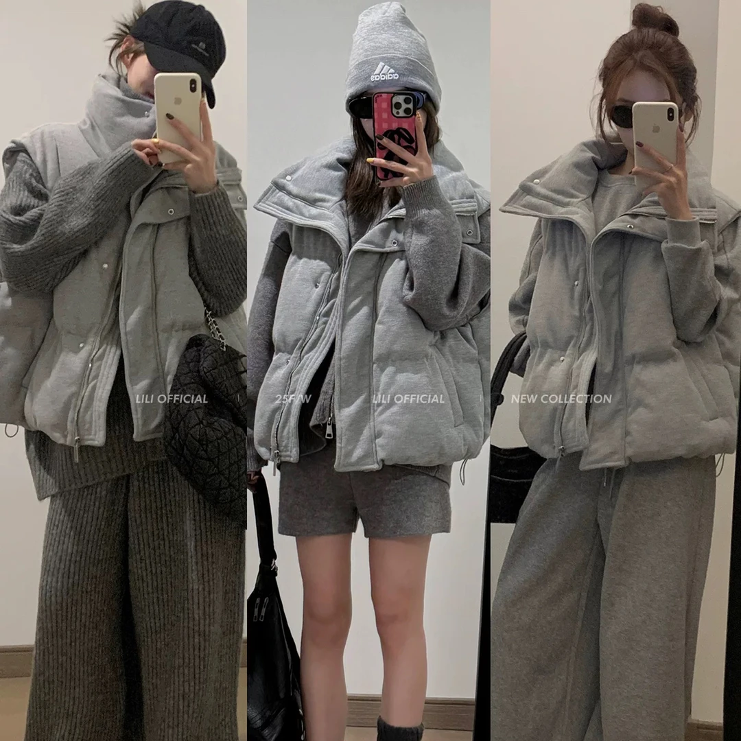 LILI哩哩小姐 针织马甲女2025立领加厚休闲保暖宽松外穿棉服外套