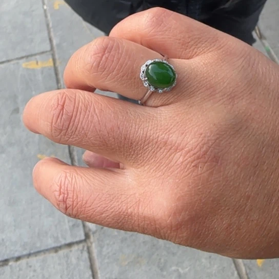 和田玉戒指银S925镶嵌多样性发一