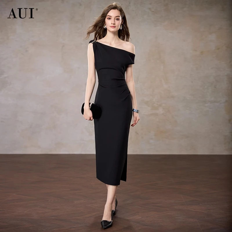【AUI】AUI时尚黑色职业显瘦连衣裙气质修身包臀长裙LD-25W019378