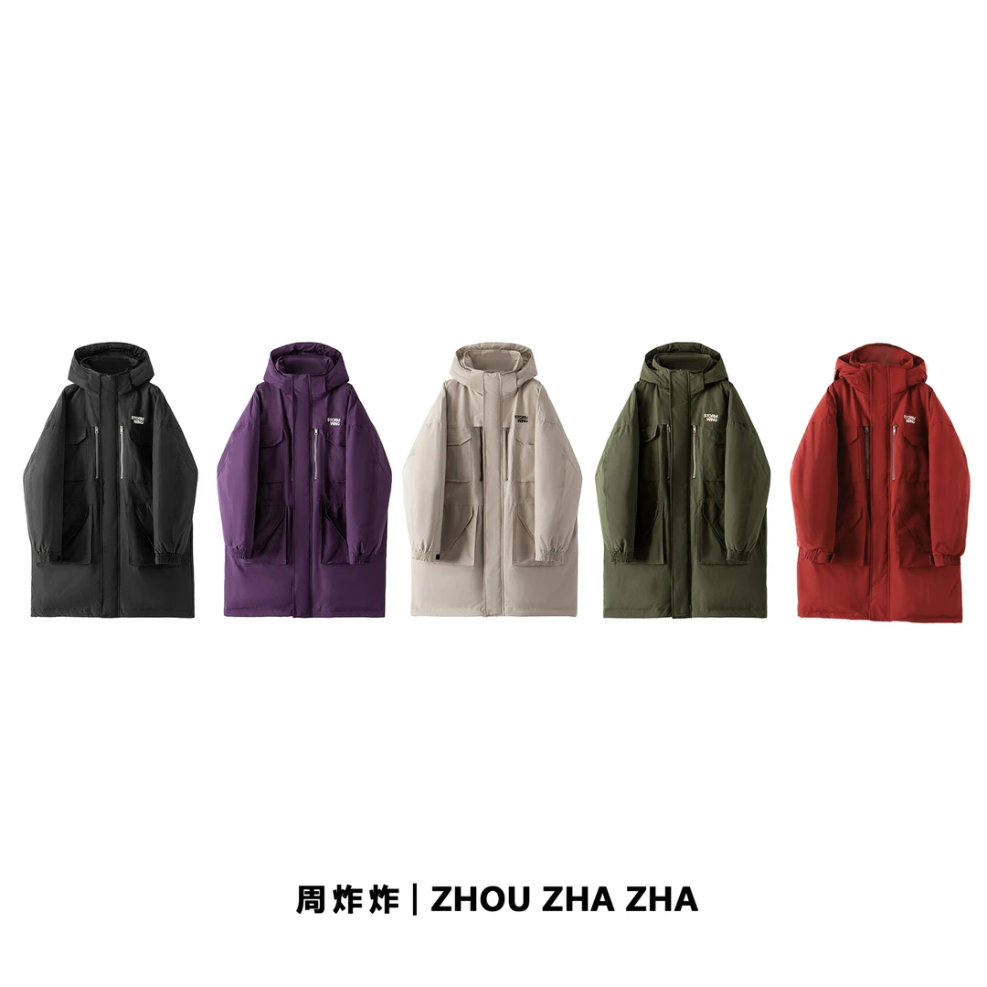 【周炸炸】90白鸭工装羽绒服 时尚冬季新款加厚保暖连帽长款#249119