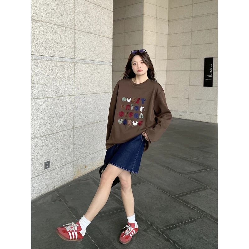 【ALINDM年中大清仓】微胖mm时尚减龄洋气美式百搭刺绣卫衣女KG3968