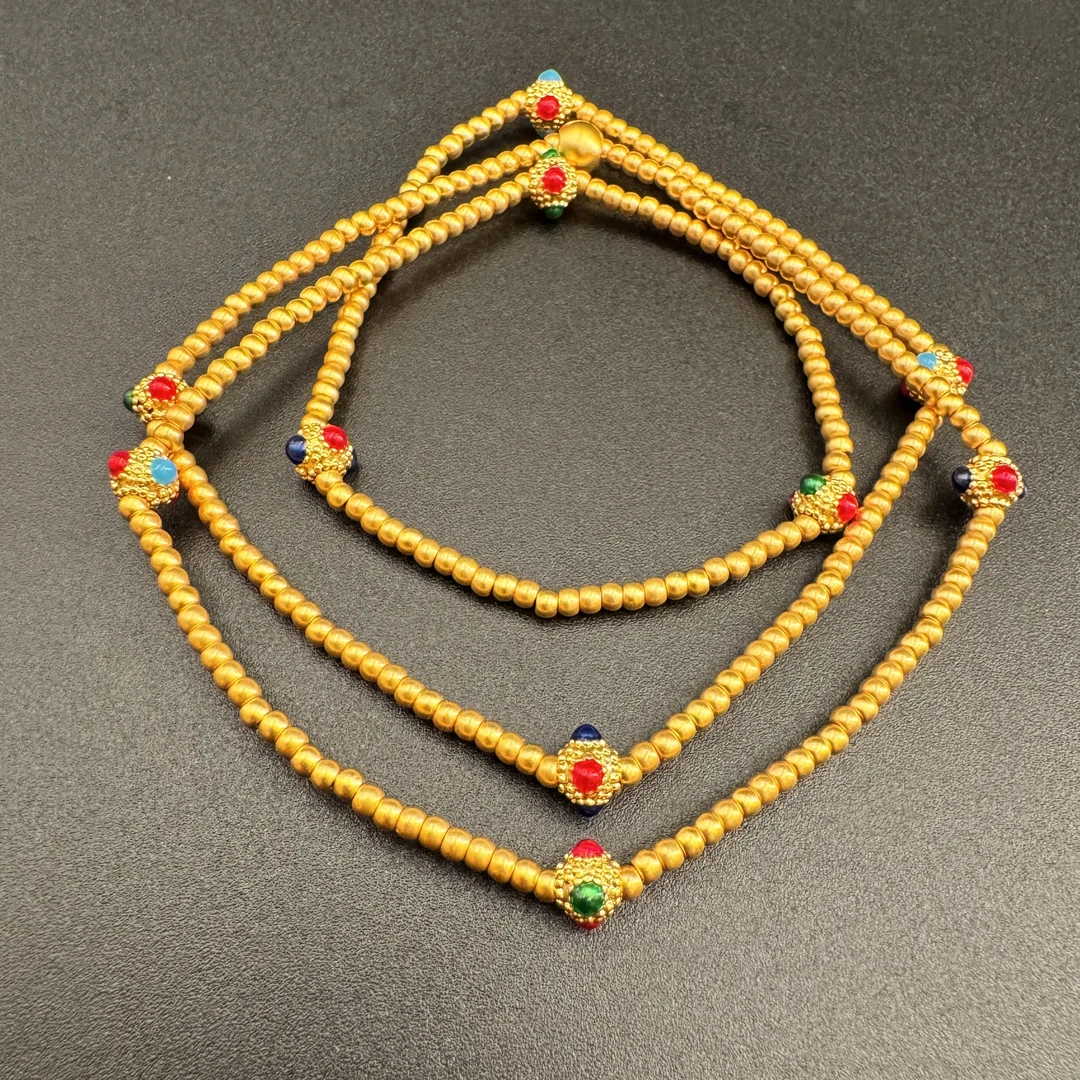 足金999黄金珐琅彩古法灯笼珠三圈两用手串