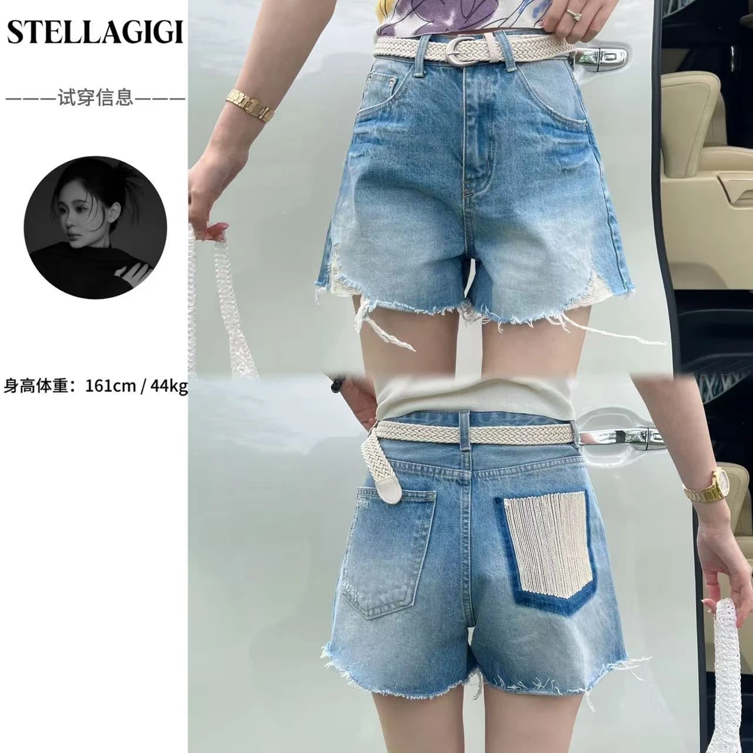 SG / 郭幂幂 SS 韩系时髦 水洗高腰毛边显瘦牛仔短裤K-20250285