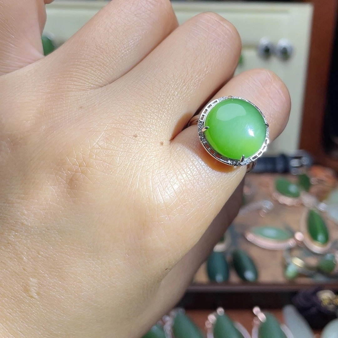 和田玉（碧玉）银S925镶嵌吊坠(不含链)戒指