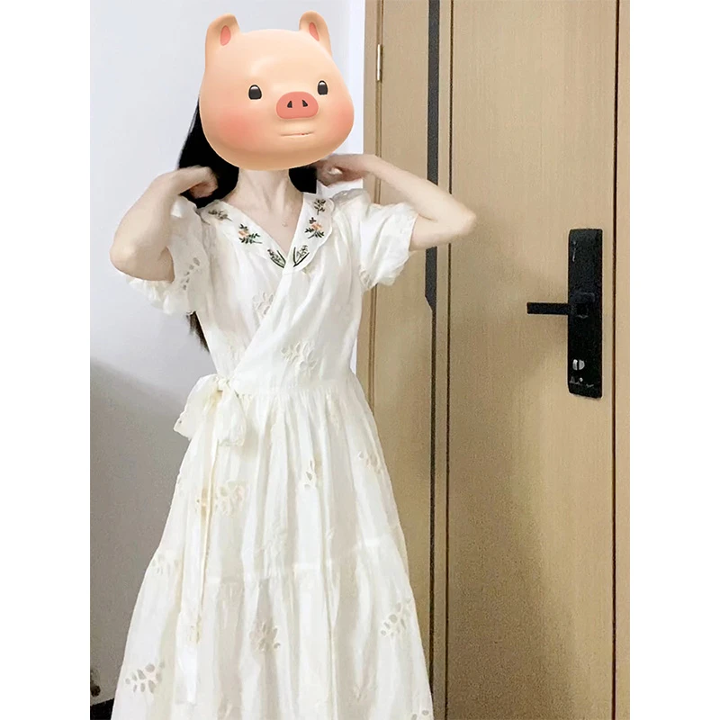 899法式温柔风v领连衣裙女高级感小众收腰中长款仙女气质裙子夏