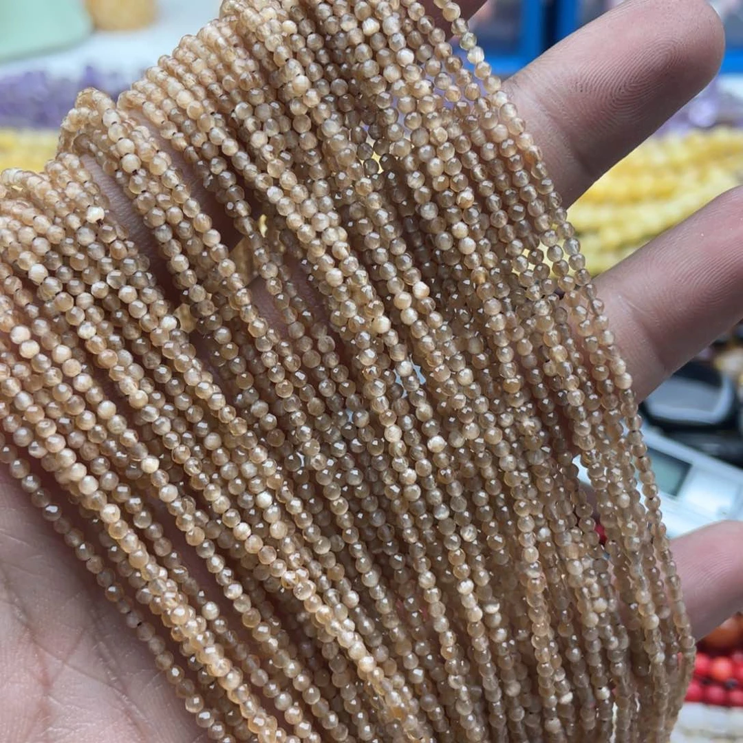 玛瑙/玉髓珠宝半成品未镶嵌两条装卡2mm香槟色尖金晶切面珠