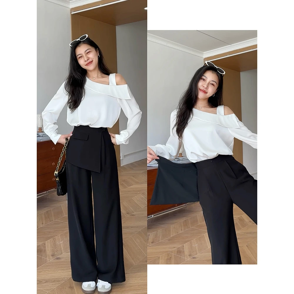 【现货】张阿星【高智滤镜】斜肩露肩上衣+活页藏肉直筒裤 W425A12369