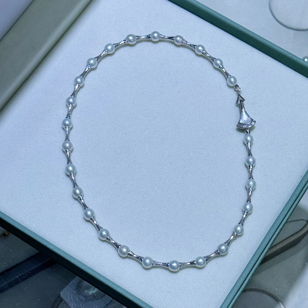 【绎世珠宝】宝家 竹节扇子s925银白细胞片珍珠极光项链6-7mm