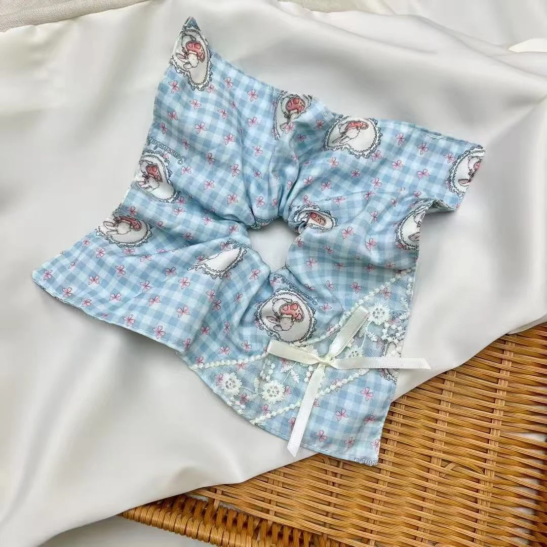 可爱小兔的童话王国甜美可爱ins大肠发圈蓝色发饰头饰时尚方巾