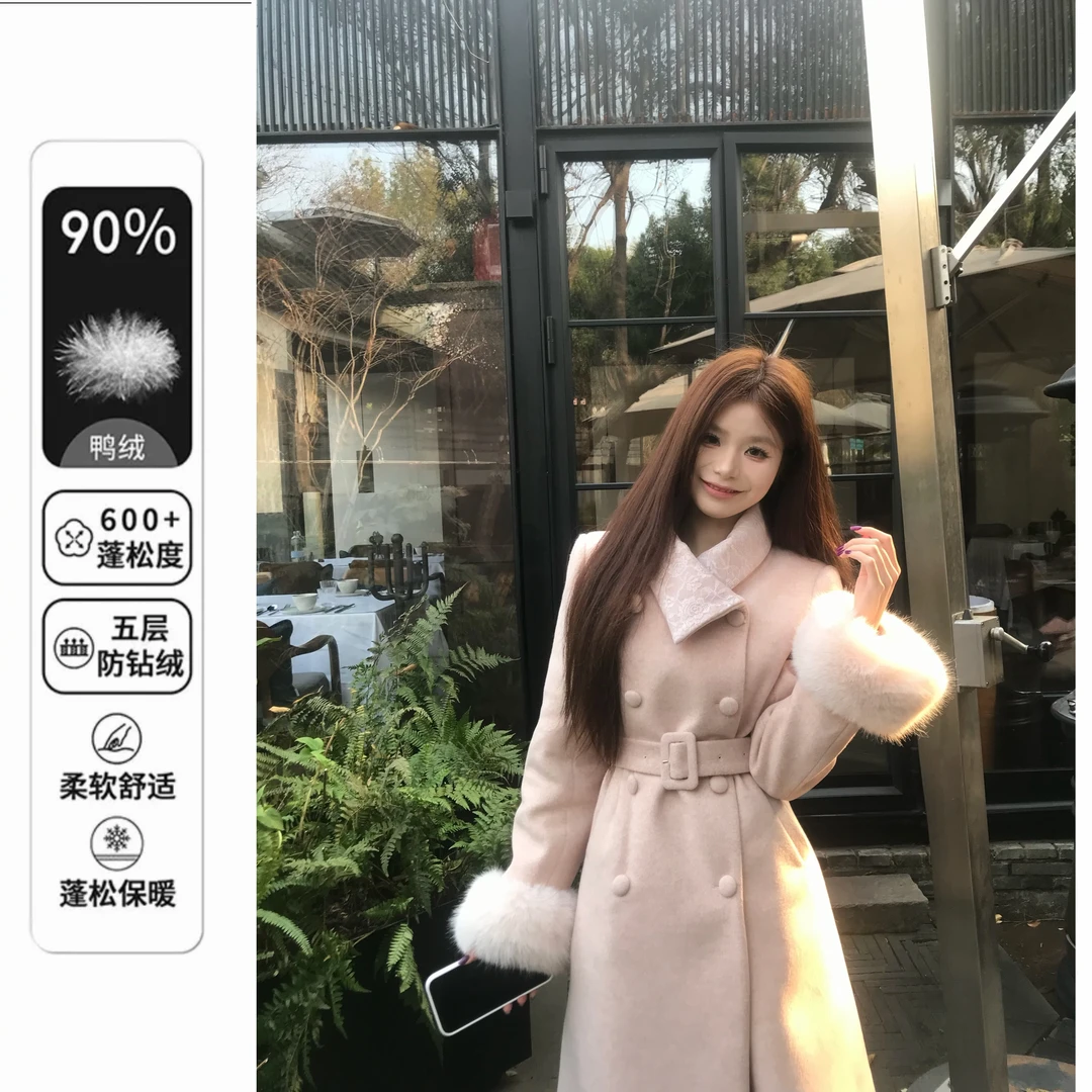 【90白鸭绒】2025年冬季新款羽绒服温柔千金风长款毛呢子大衣外套女