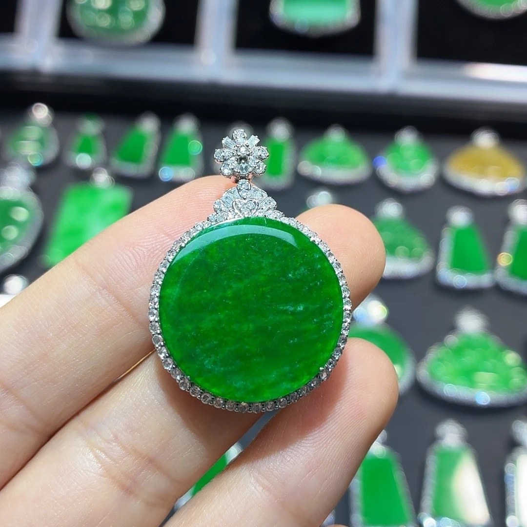 翡翠18K金镶嵌吊坠(不含链)翡翠