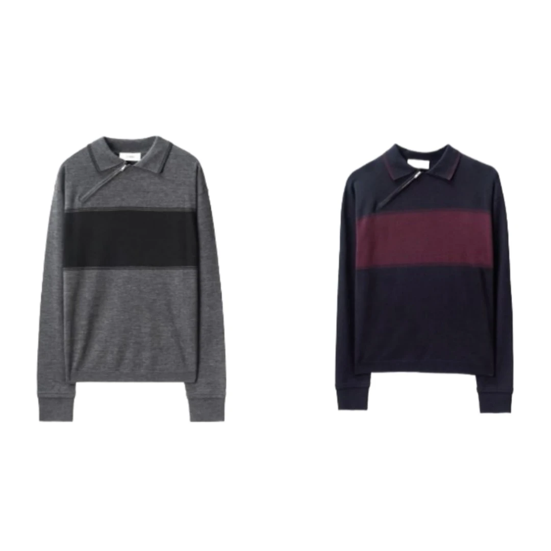 ETHOR  设计师品牌  25秋冬新品斜拉链polo针织衫时尚翻领条纹