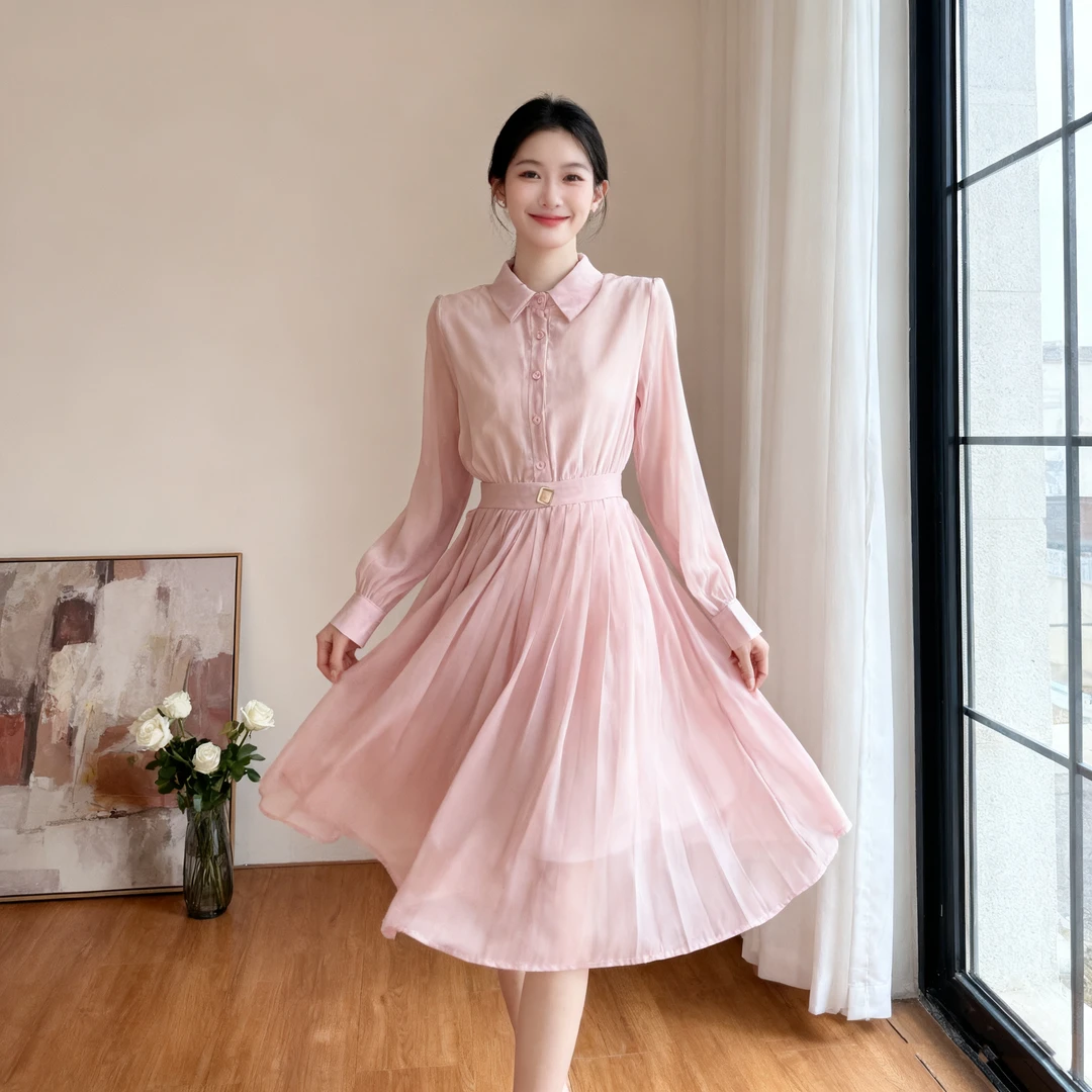 千语栀【芍药佳人】正式气质连衣裙秋款裙子连衣裙高端粉色连衣裙子