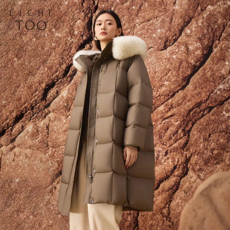 爱居兔冬季新款简约中长款连帽羽绒服EWRAJ4P048A