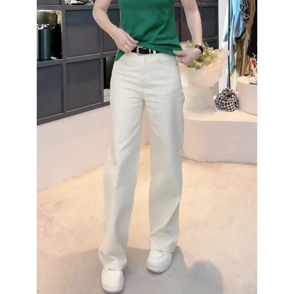 春秋女装简约百搭白色牛仔裤女气质宽松窄版阔腿长裤子显瘦加绒冬