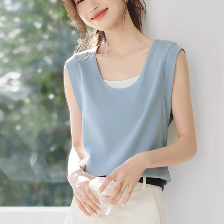 SS604时尚拼接圆领修身短款T恤2025年夏季新款设计感休闲女T恤