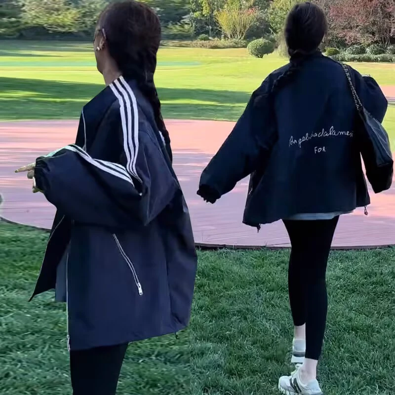 小个子高级感立领加棉三条杠冲锋衣外套女秋冬新款显瘦加厚上衣